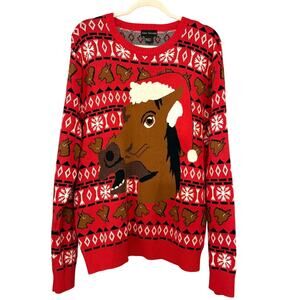 Alex Stevens Ugly Christmas Sweater brown horse holiday party L